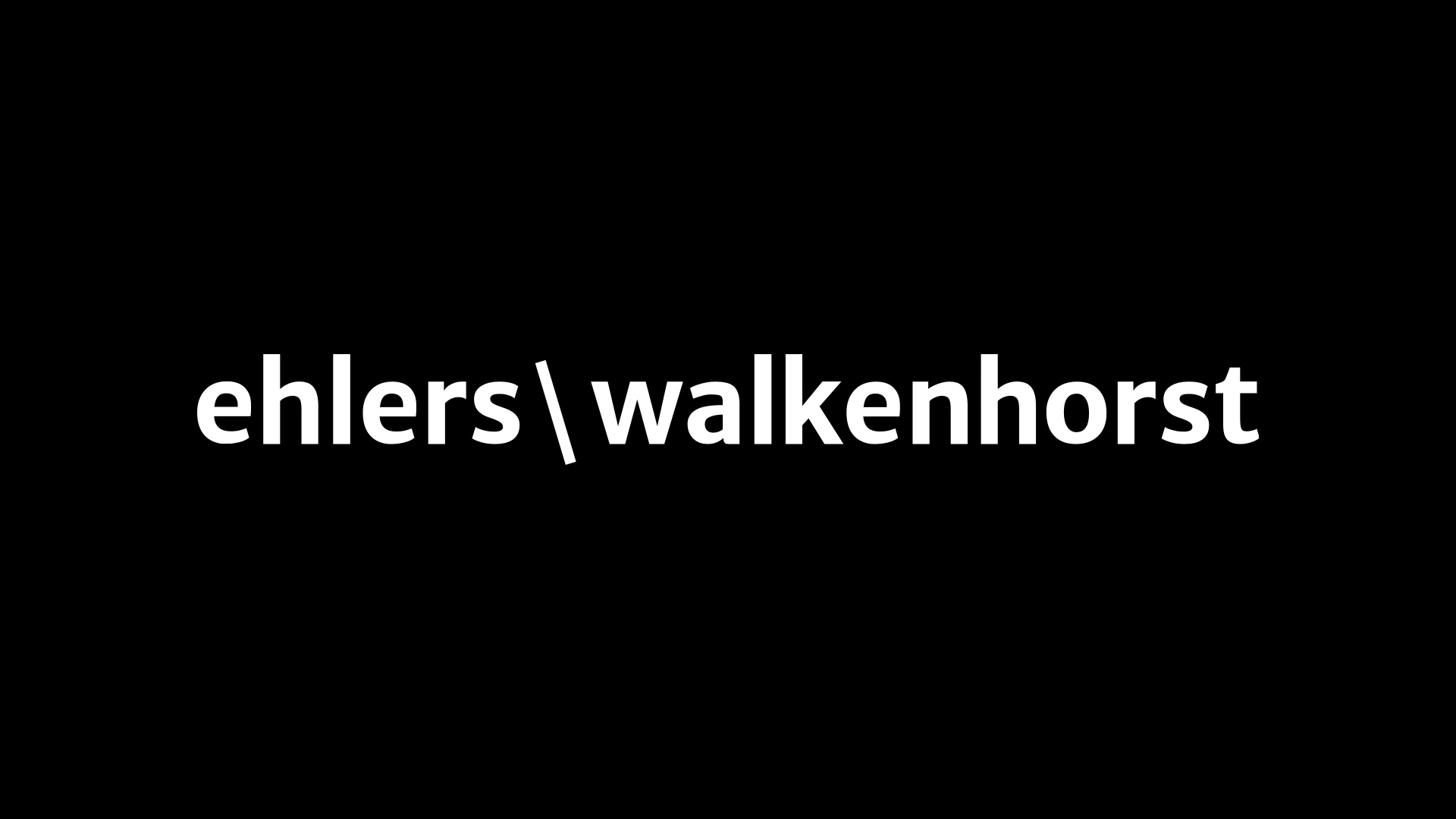 An image of the typographic logo ehlers \ walkenhorst in white on black background