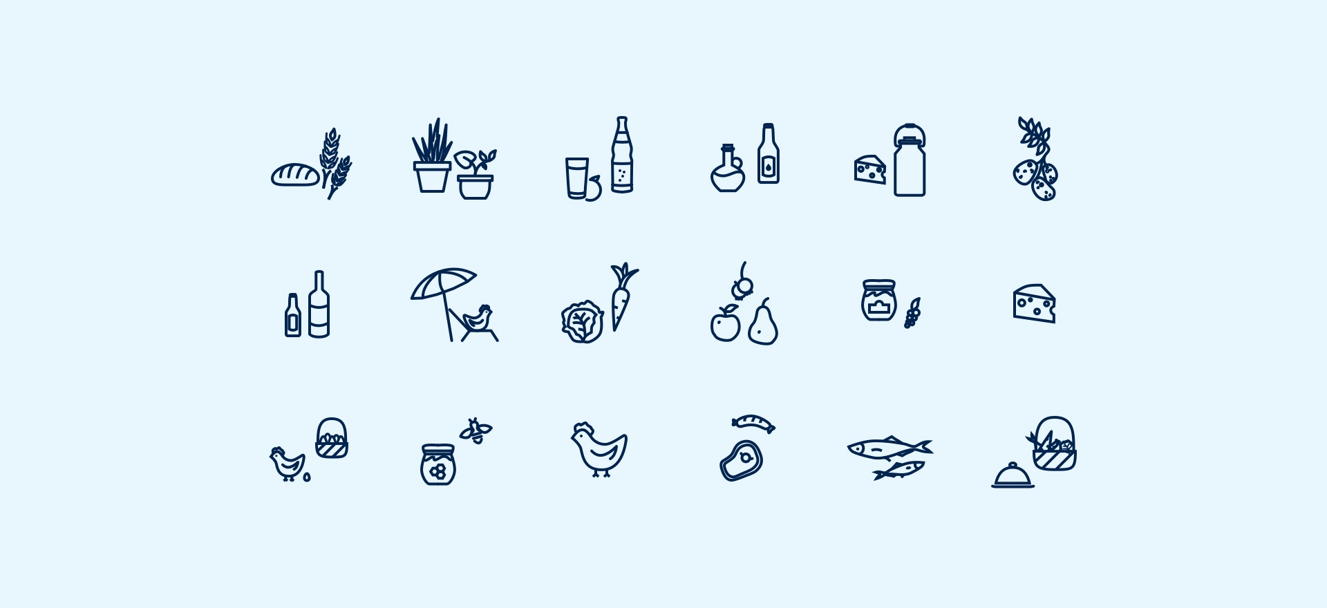 A montage of 18 icons specifically made for the Gütezeichen Schleswig-Holstein website.