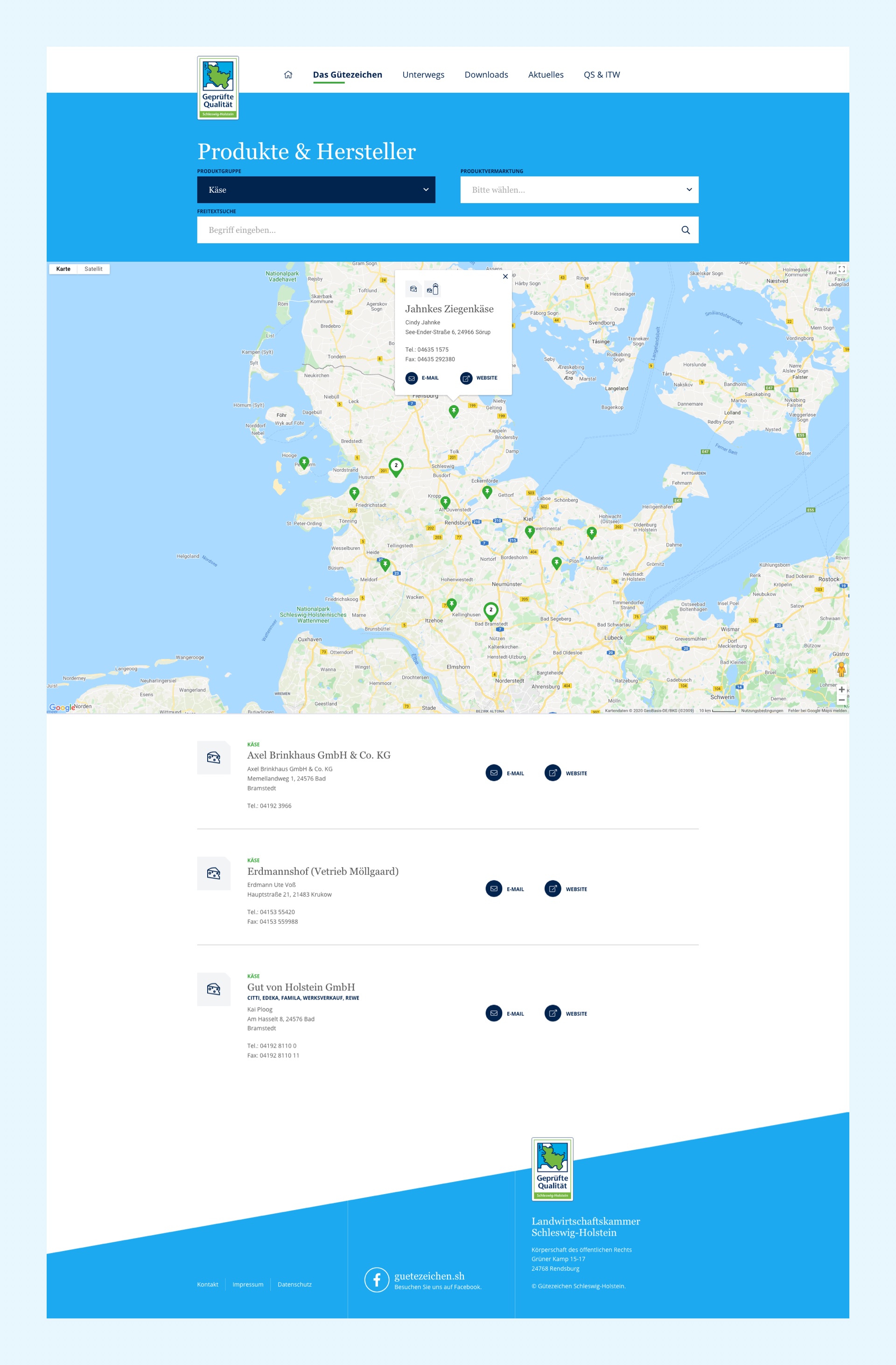 An overview of the vertically split search-page for local products. Filters and a map view on the top, a list view on the bottom.