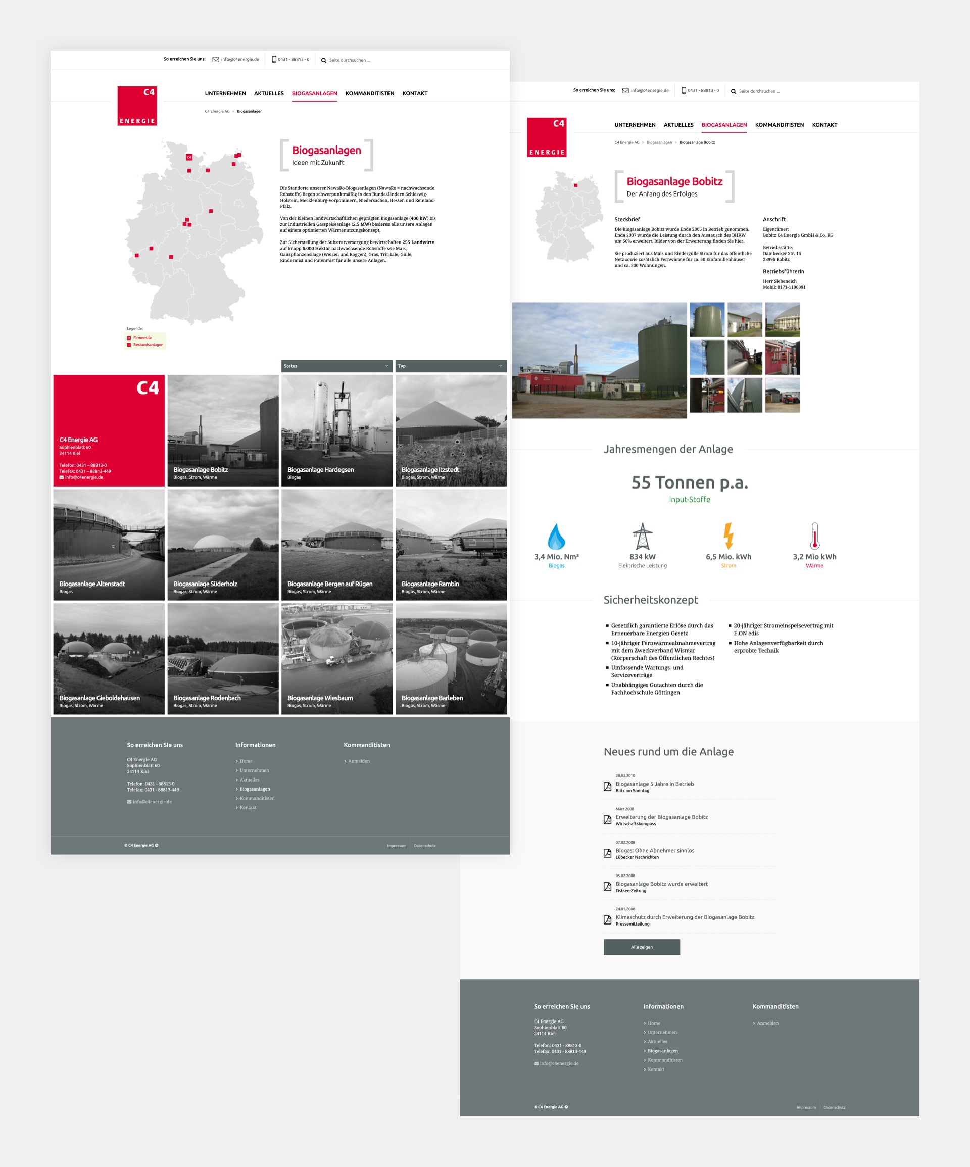 Two images show the layout and design work for both the projects overview and an exemplary project details page