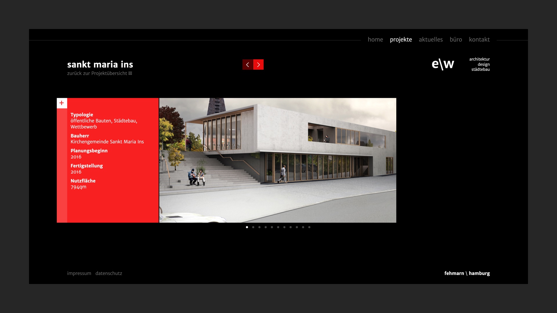 View of a project detail page, highlighting imagery and hard facts on bright colors