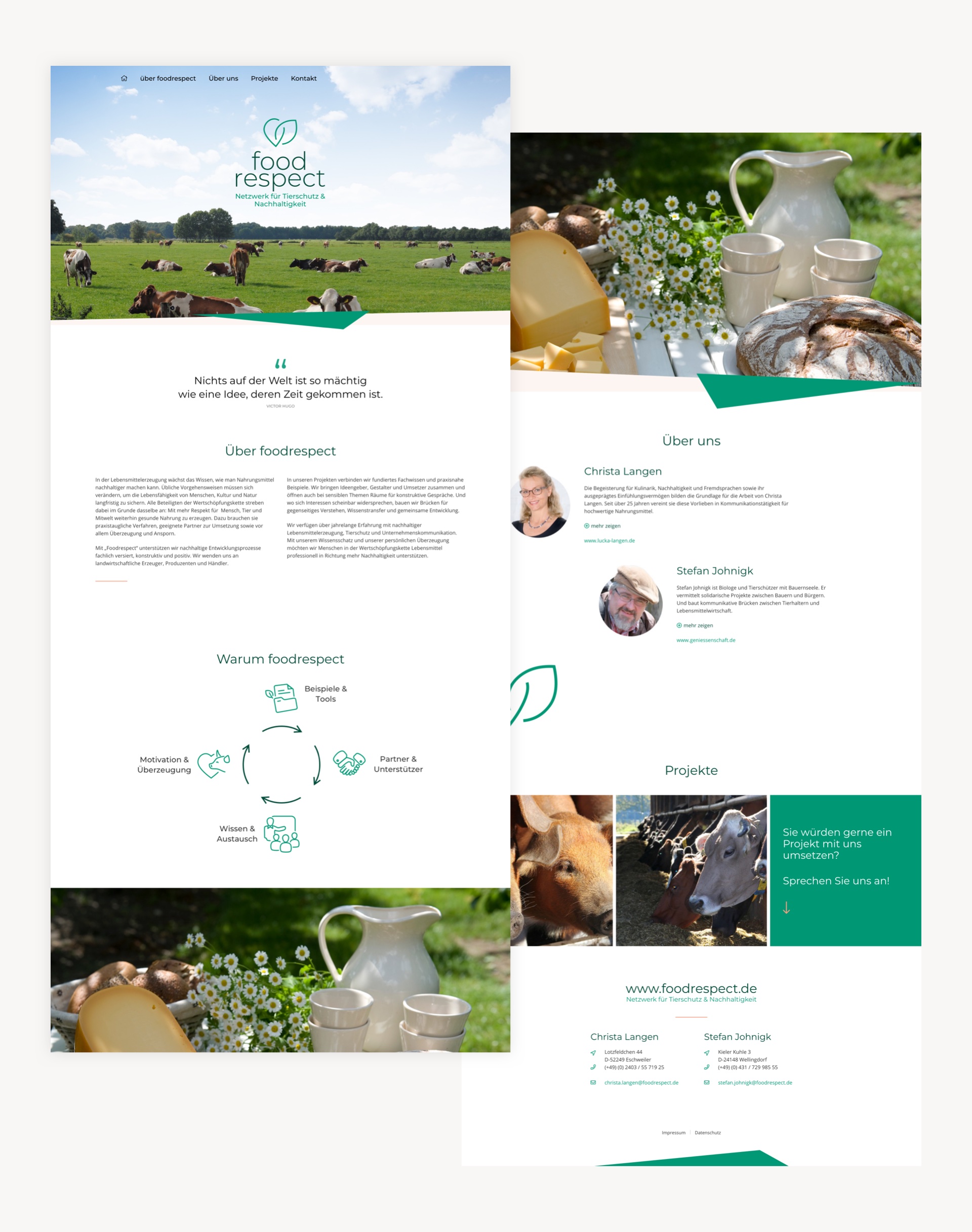 Side-by-side images showcasing the homepage of foodrespect
