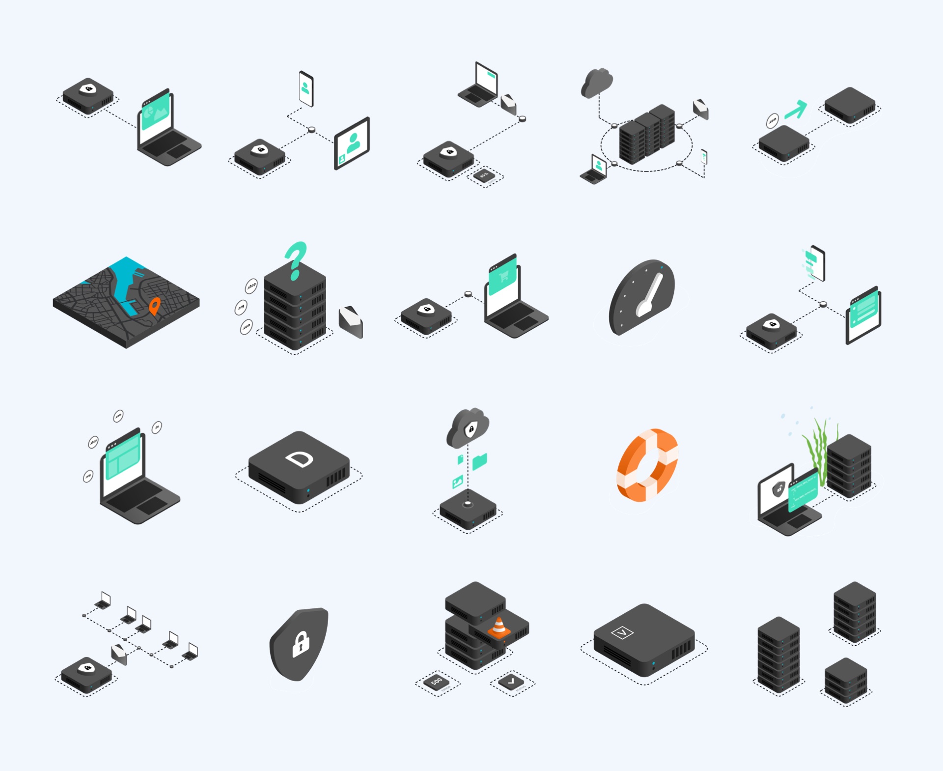 An overview of some of the custom made 3D Illustrations made for "Planet Ocean Hosting"