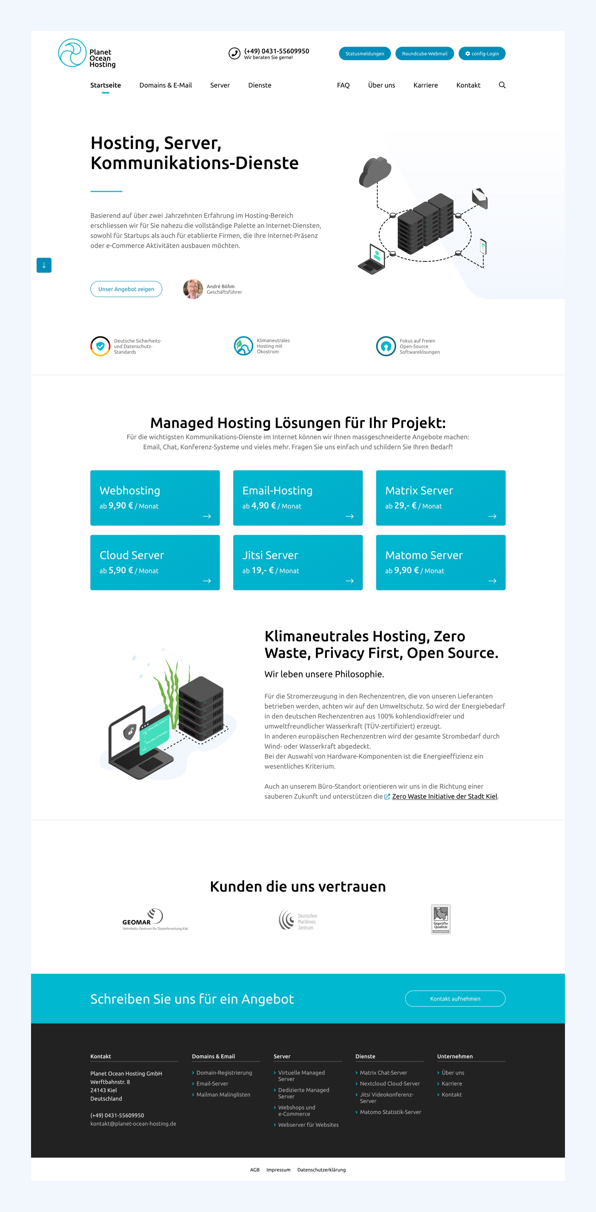 The homepage of "Planet Ocean Hosting"