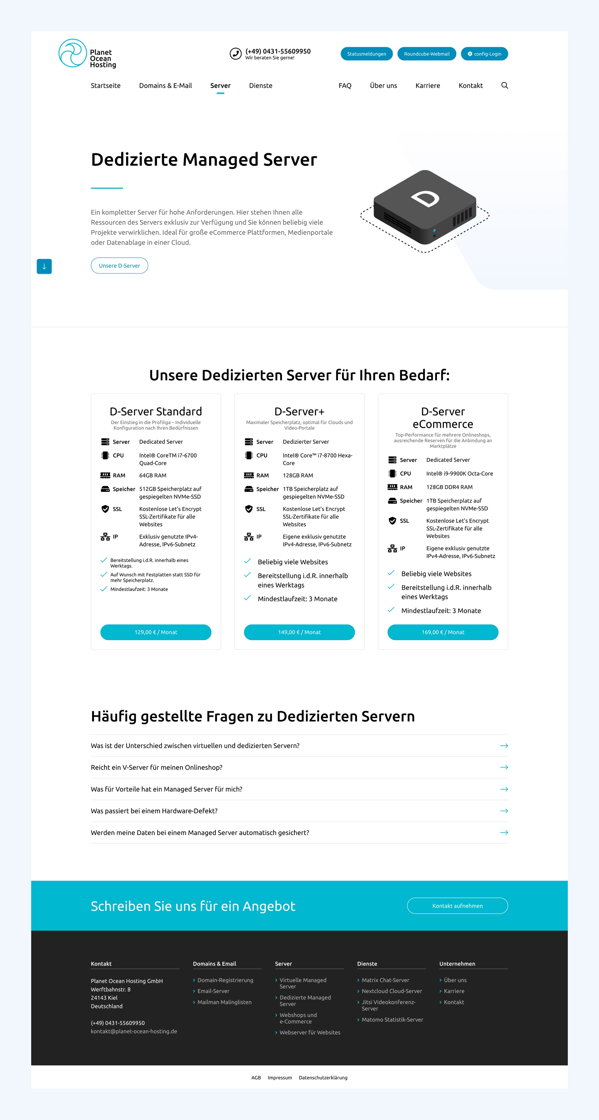 An overview of the Dedicated Server options "Planet Ocean Hosting" provides to their clients