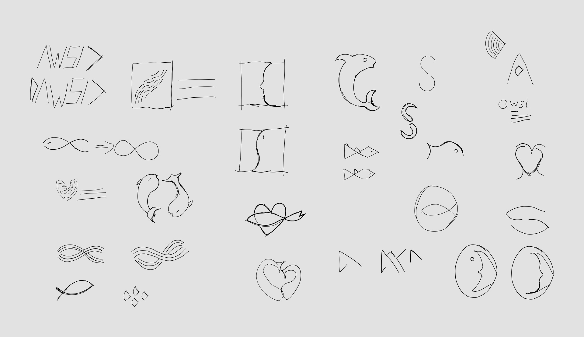 Scribbles outlining the ideation process for the "Aquaculture Welfare Standards Initiative" logo.